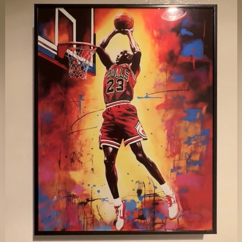 Michael Jordan Basketball Art Print with Dynamic Colors (Frame Included)